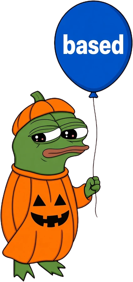 PUMPE holding a blue balloon that says based
